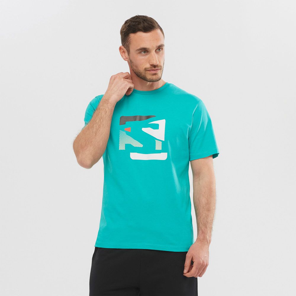 SALOMON OUTLIFE GRAPHIC DISRUPTED LOGO SS M Philippines - Men's Tee Shirt - Turquoise | 097812-DOV